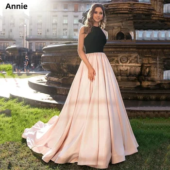 Annie Juoda Rausva Prom Dresses Apynasrio Kaklo Apynasrio Vestidos De Noche-line Moterų ilgai فساتين السهرة