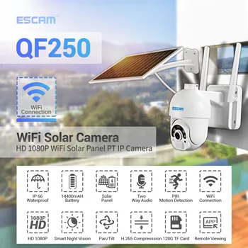 ESCAM QF250 1080P Saugykla Debesyje, WIFI Baterija PIR Signalizacijos dome IP Kamera Su Saulės Skydelis, Spalvotas Naktinis Matymas Dviejų krypčių Garsas