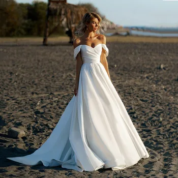 Paplūdimys Vestuvių Suknelė Moterims 2022 Seksualus Nuo Peties Paprasta Linija Princesė Vestuvių Suknelė Šiuolaikinės Chalatas De Mariee Tinkinti