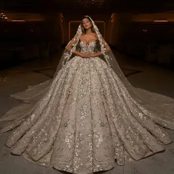 Prabanga Dubajus Brangioji Kamuolys Suknelė Vestuvių Suknelės 2023 Princesė Blizgančių Appliques Vestuvinės Suknelės Koplyčia Traukinys Vestidos De Novia