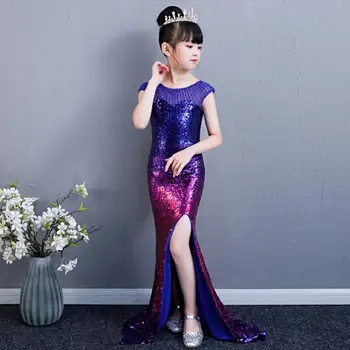 Merginos China Mermaid Dress 2019 M. Rudenį, Žiemą Naujas Gradientas Vaikai Podiumo Suknelė Gimtadienius Šalis Suknelė Modis Drabužius Vestidos Y1540