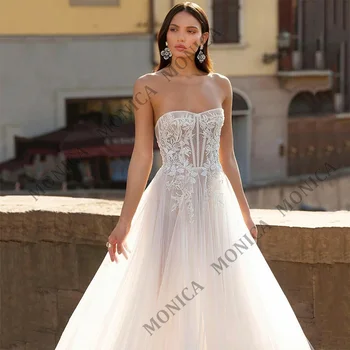 MONICA Klasikinis Vestuvių Suknelė Elegantiškas Stebėjimo Tiulio Slim V-Kaklo Temperamentas Nuotakos Užsakymą Suknelę, Promenadzie 2022 m. Naujas Stilius