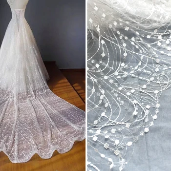 mados vestuvių gown dress nėrinių audinio 130cm plotis nuotakos suknelė nėrinių blizgančiais audinio parduoti kieme