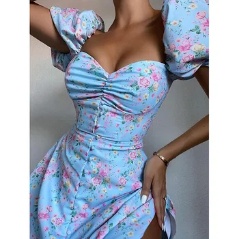 Elegantiškas Moterų Suknelė 2023 Vasaros Mados Nauji Aukštos Juosmens Slim Fit Trumpą Rankovėmis Sijonas Priemiestinių Gėlių Moterų Seksuali Suknelė Vestidos