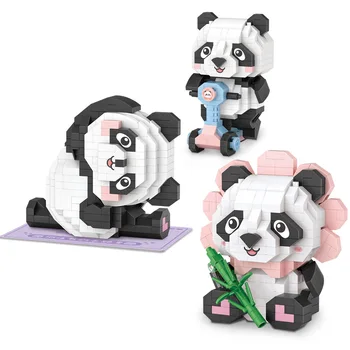 Idėja Gražių Animacinių Filmų Gyvūnų Micro Diamond Blokuoti Mažai Panda Surinkti Plytų Modelio Švietimo Žaislai Nanobricks Vaikams Dovanos