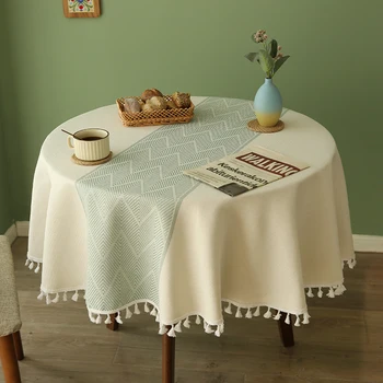 Paprastos medvilnės, lino, paprastas ir elegantiškas namų ūkio mažas apskritas valgomojo stalas, medžiaga, staliukas, arbatos staltiesė