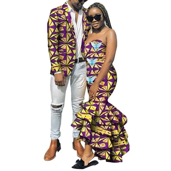 Afrikos Stilius Pora Drabužių heidi bazin Riche Vyrų Striukė ir Ponia Suknelės Gėlių Spausdinti Pora Komplektus Ankara Mados wyq420