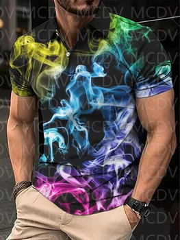 Vyriški Vaivorykštė Dūmų Atsitiktinis Atspausdintas Trumpas Rankovėmis Polo Marškinėliai 3D Atspausdintas Polo Marškinėliai Vasarą Vyrų Viršūnės