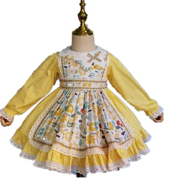 Pavasarį, Rudenį, Naujos ispanų Lolita Princess Dress Nėrinių Susiuvimo Spausdinti Pledas Saldus Mielas Suknelės Mergina 24M-6T A966