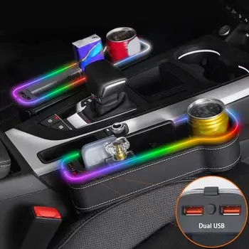 Spalvinga, Aplinkos Šviesos Sėdynės Siauras talpinimo Dual USB Greito Įkrovimo Telefoną Butelio Laikiklį Sėdynės Skirtumas Organizatorius Car Accessories