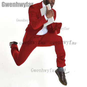 Gwenhwyfar vyriški Dviejų dalių Kostiumas Nustatyti Slim Fit Žingsniu Atvartas Vyrų Kostiumas Vestuvių Puotą Jaunikis Smokingas Fashion Švarkas Rinkinys