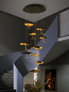 Šiuolaikinės Vario Lotus Laiptai LED Šviestuvo Prabangių Didelių Lapų Villa Laiptų Apšvietimas Šviestuvai, Minimalizmas Namų Patalpų Kabo Lempa