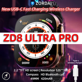 ZD8 Ultra Pro Smart Žiūrėti BT Skambučio 2.2 colių 49mm NFC, USB-c Belaidis Kroviklis Smartwatch už Xiaomi PK DT7 MT8 DT8 Žiūrėti Ultra W68+