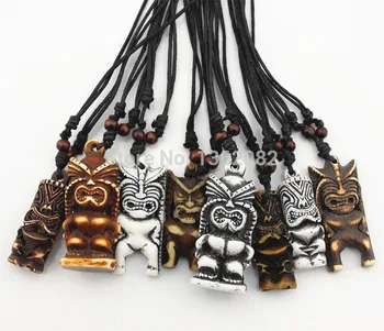 SUMAIŠYTI Daug 8 VNT Maorių/Havajų Stiliaus Imitacija Kaulų Raižyti žmogus TIKI dievu, Pakabučiai, Karoliai Dovana YN424