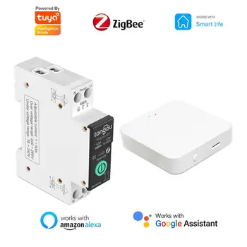 TUYA ZigBee Smart išjungiklių elektros Energijos Apskaitos 1P 63A Belaidžio Nuotolinio Valdymo pultą Smart Home Dirbti Su Smart Gyvenimas Per Alexa, Google
