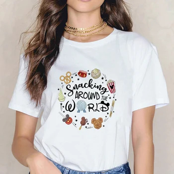 Snacking Visame Pasaulyje Juokinga Moteriški marškinėliai Disney Mickey Mouse Stilius Spausdinti Palaidinė Balta Streetwear Vasarą Moteris Marškinėlius