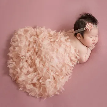 Naujagimio Fotografijos Rekvizitai 200x70cm Plunksna, Siūlai, Nėriniai Antklodė Studija Nuotraukos Baby Girl Priedai Krepšelį Užpildo Foną