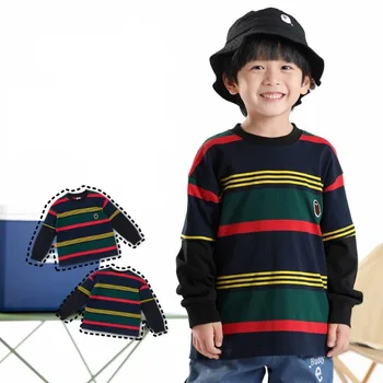2023 Vaikai Dryžuota Palaidinukė Japonų Stiliaus Kūdikių Megztinis Marškinėliai Bamblys Drabužių Rudens-Pavasario Vaikai Palaidinukė Kūdikių Viršūnės
