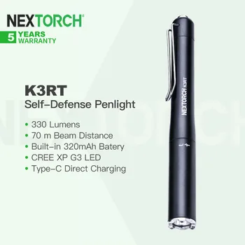 Nextorch K3RT Įkrovimo savigynos Penlight, Built-in Baterijos, 330Lm su Super-Sunku Keramikos Strike, Kasdien Apšvietimas, EDC