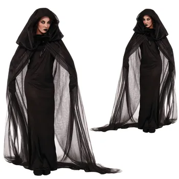 Halloween Naktį Herror Mirties Klajojo Siela Moterų Dvasios Cosplay Kostiumų Blogio Ragana Juoda Ilga Suknelė holloween kostiumai