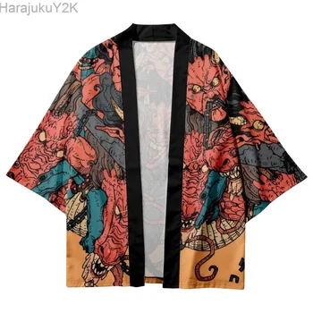 Streetwear Vyrų, Moterų Megztinis Haori Yukata Harajuku Viršūnes Drabužius, Plius Dydis 5XL 6XL Kinų Drakonas Paplūdimio Japonų Stiliaus Kimono