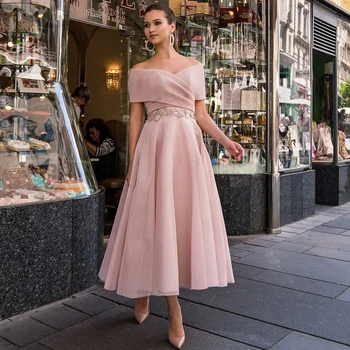 Elegantiškas Arbatos Ilgis nuo Peties vakarinę Suknelę 2021 Tiulio Duobute Varčias, Nėriniai Atgal ypatinga Proga Suknelės