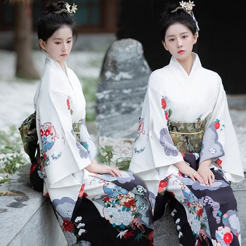 Suknelė Kimono Tradicinis Japonų Stiliaus Yukata Gėlių Spausdinti Mergina Vyšnių Žiedų Išgalvotas Cosplay Kostiumų Skraiste, Chalatas Kimono