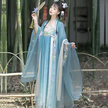 Senovės Stiliaus Hanfu Kasdien Išsiuvinėti vientisas Sijonas Studentams Pavasario Vasaros Tradicinės Kinų Drabužiai Moterims Suknelė