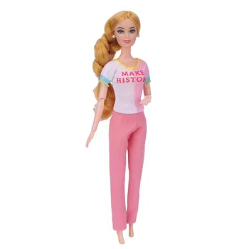 Rausvos spalvos, Balti Marškiniai Viršuje Kelnės Kelnės 1/6 BJD Drabužių Rinkinys Barbie Lėlės Komplektus Drabužių Vaikams 
