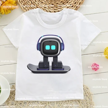 Naujas Mielas Kawaii Emo Robotas T-Shirt Juokingas Animacinių Filmų Spausdinti Marškinėliai Trumpomis Rankovėmis T-Marškiniai, Vaikiški Drabužiai Berniukams, Mergaitėms, Trišakiai Viršūnės