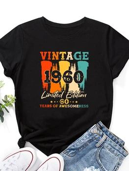 Derliaus 1960 Spausdinti Moterų Marškinėliai Trumpomis Rankovėmis O Kaklo Prarasti Moterų Marškinėlius Ponios Marškinėliai, Topai Drabužius Camisetas Mujer