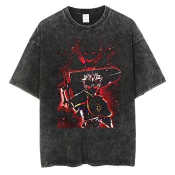 Aukštos Kokybės Medvilnės Plauti Vintage Marškinėliai Vyrams Vasaros t-shirt Anime Spausdinti Negabaritinių Tee Y2k Harajuku Streetwear Juoda