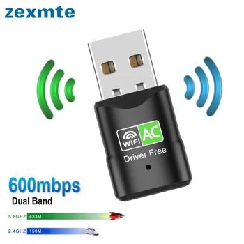 Zexmte 600Mbps WiFi Adapteris USB FreeDriver Dual Band 2.4/5 ghz Bevielio WiFi Imtuvas Mini WiFi Dongle for PC/Laptop/Desktop