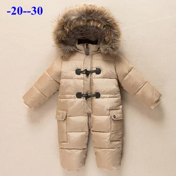 Rusijos naujagimių žiemos kūdikių drabužiai snowsuit 90% ančių pūkų striukė mergina kailis parko kūdikis, berniukas, sniego kostiumas dėvėti outwear jumpsuit
