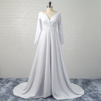 Baltieji Rūmai Traukinio Klasikinis Vestuvių Suknelės Grindų Ilgis iki 2022 m. Moteris Vestuvinės Suknelės Visas Rankovės su Varčias Moterų Suknelė Chalatas De