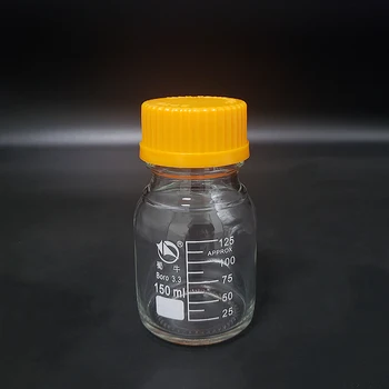 Reagento buteliuką,Su geltonu užsukamu dangteliu,boro silikatinio stiklo, 3.3,Talpa 150ml,Baigimo Mėginio Buteliukai Plastiko Dangteliu