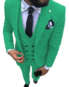 Žalia Vyrų Kostiumas 3 Gabalus Pastebėtas Žingsniu Atvartas Slim Fit Dvigubo Breasted Vest Tuxedos Groomsmen Vestuvių(Švarkas+liemenė+Kelnės)