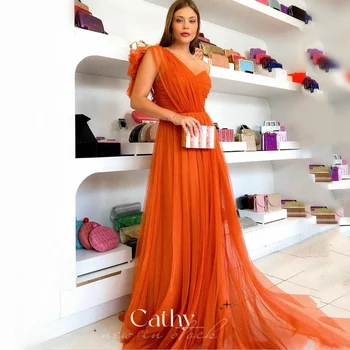 Cathy Seksualus Vieną Petį Šalis Suknelė Apelsinų Brangioji, Vakaro Suknelės be Rankovių-line Vestidos De Noche Elegantiška Prom Dress