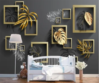 Custom foto tapetai Šiaurės šalių šiuolaikinio minimalistinio aukso tropinių augalų lapai 3d stereo TV fono sienos freskos sienų lipdukai